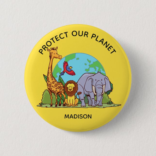 Custom Text Earth with Animals 6 Cm Round Badge (Front)