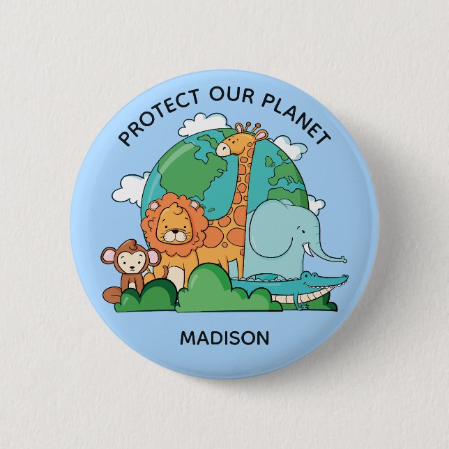 Custom Text Earth with Animals 6 Cm Round Badge (Front)
