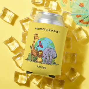 Custom Text Earth with Animals Can Cooler
