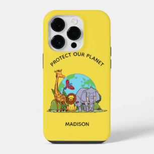 Custom Text Earth with Animals iPhone 14 Pro Case