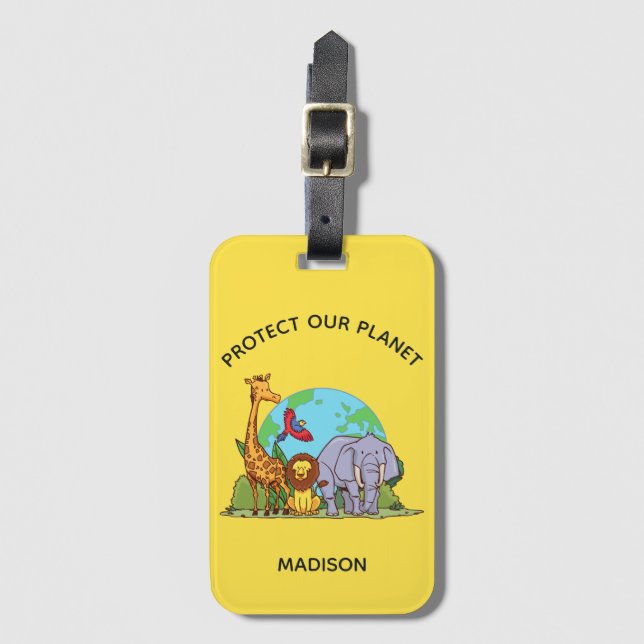 Custom Text Earth with Animals Luggage Tag (Front Vertical)