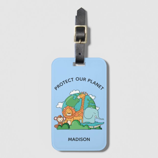 Custom Text Earth with Animals Luggage Tag (Front Vertical)