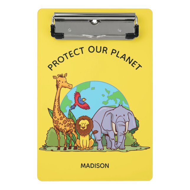 Custom Text Earth with Animals Mini Clipboard (Front)
