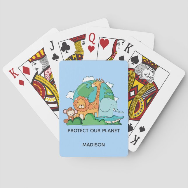 Custom Text Earth with Animals Playing Cards (Back)