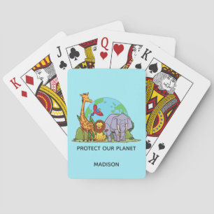 Custom Text Earth with Animals Playing Cards