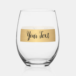 Custom Text Elegant Gold Template Typography Stemless Wine Glass