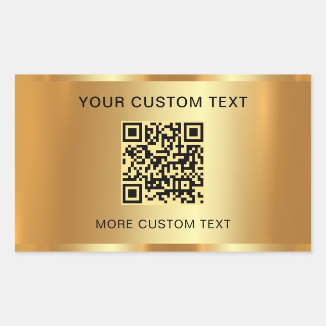 Custom Text Elegant Scannable QR Code Gold Look Rectangular Sticker (Front)