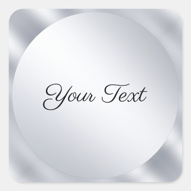 Custom Text Elegant Silver Metallic Look Template Square Sticker (Front)