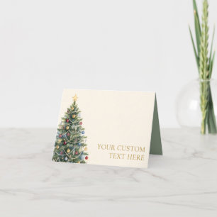 Custom Text Elegant Watercolor Christmas Tree Note Card