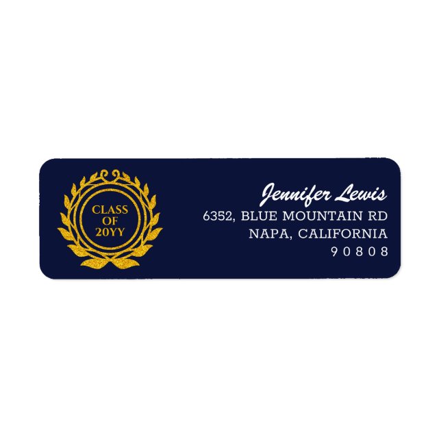 Custom Text Emblem Style Blue Gold Return Address (Front)