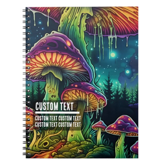 Custom Text Enchanted Forest Glow Psychedelic Art  Notebook (Front)