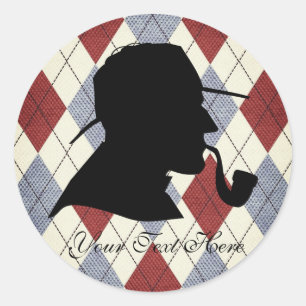 Custom Text English Detective Silhouette Argyle Classic Round Sticker