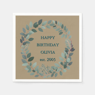 Custom text eucalyptus Frame Napkin – mocha brown