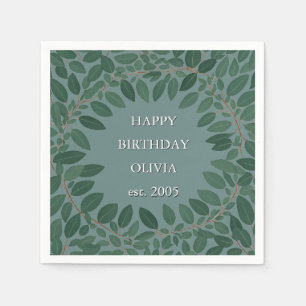 Custom text eucalyptus Frame Napkin – retro blue