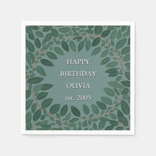 Custom text eucalyptus Frame Napkin – retro blue (Front)