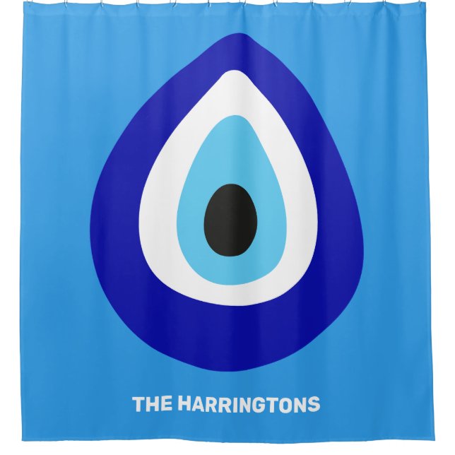 Custom Text Evil Eye Nazar Amulet Shower Curtain (Front)