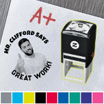 Custom Text Face Photo Teacher Self-Inking Stamp<br><div class="desc">Custom Text Funny Face Photo Teacher Self-Inking Rubber Stamp "(Teacher's Name) SAYS GREAT WORK!" — Create a small square custom rubber self-inking stamper with your own lovely face! Great for grade school / Elementary School Teachers, Assistants, and Substitutes alike who wish to add a little quirky spin to their curriculum...</div>