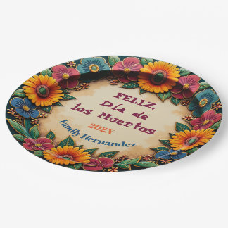 💀🎉Custom text, Family Bloom Día de los Muertos Paper Plate