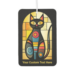 Custom Text Faux Stained Glass Cat Car Air Freshener