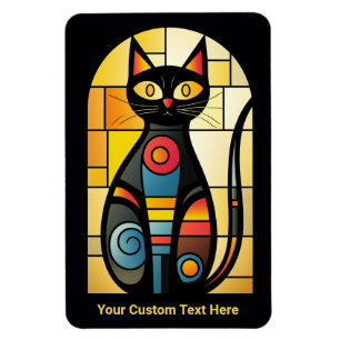 Custom Text Faux Stained Glass Cat Magnet
