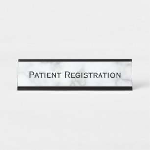 Custom Text Faux White Marble Patient Registration Desk Name Plate
