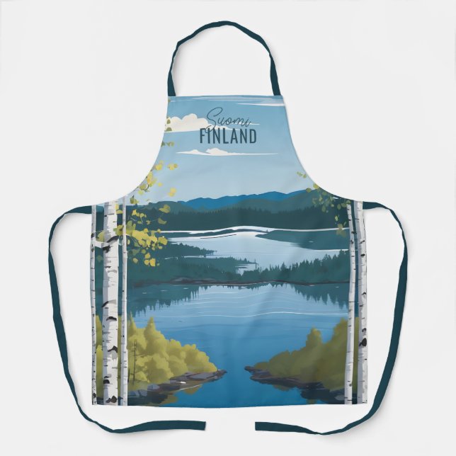 Custom Text Finland Nature Illustration Apron (Front)