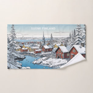 Custom Text Finland Winter Illustration Hand Towel
