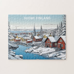 Custom Text Finland Winter Illustration Jigsaw Puzzle