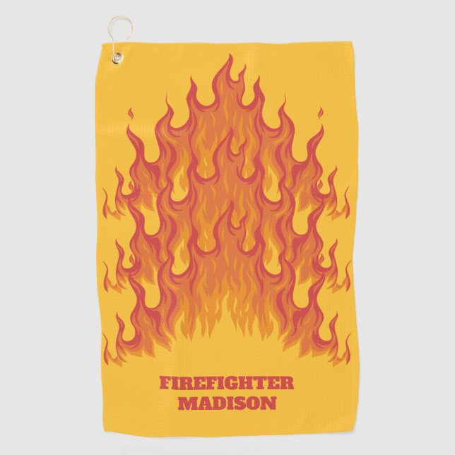 Custom text Firefighter Golf Towel (Front)