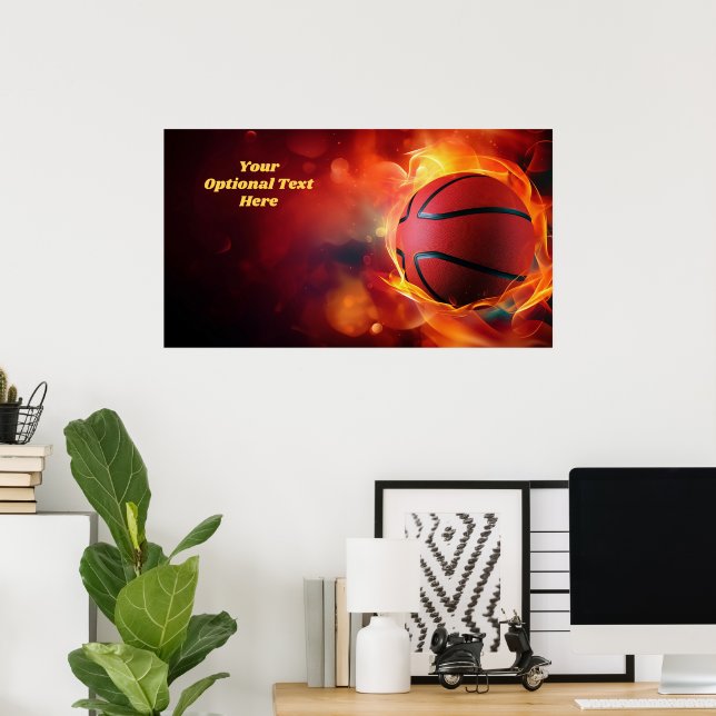 Custom Text Flaming Basketball Poster (Home Office)