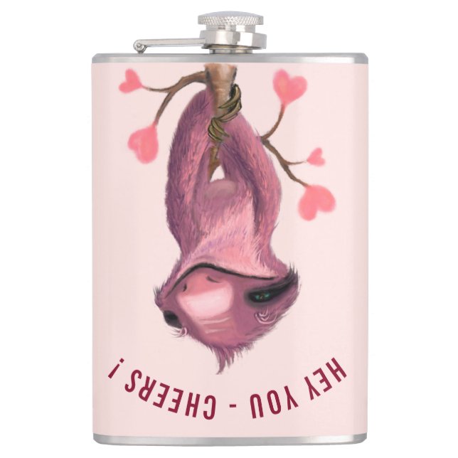 Custom Text Flask Funny Romantic Sloth - Cheers (Front)