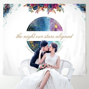 Custom Text, Floral Celestial Photo Backdrop Tapestry