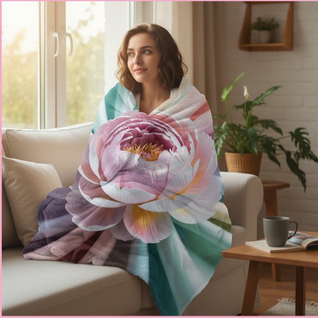 Custom Text Floral Peony Personalised  Sherpa Blanket (Creator Uploaded)