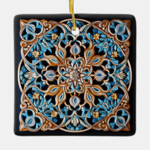 Custom Text Floral Tile Pattern Faux Ceramic Ornament