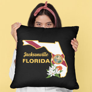 Custom Text Florida Flag & Flower Orange Blossom Cushion