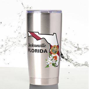 Custom Text Florida Flag & Flower Orange Blossom Insulated Tumbler