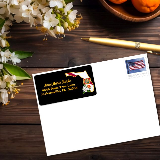 Custom Text Florida Flag & Flower Orange Blossom Label (Creator Uploaded)