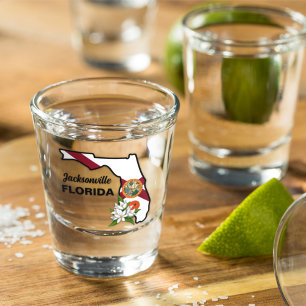 Custom Text Florida Flag & Flower Orange Blossom Shot Glass