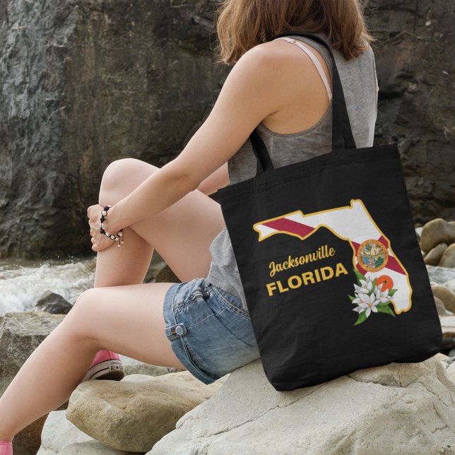 Custom Text Florida Flag & Flower Orange Blossom Tote Bag (Creator Uploaded)