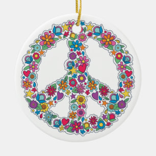 Custom Text Flower Peace Sign Ceramic Tree Decoration