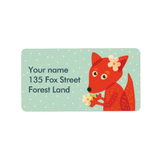 Custom Text Flowers And Cute Fox Label