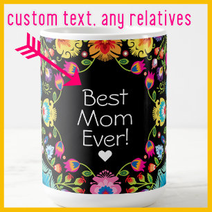 Custom text, folklore flowers coffee mug