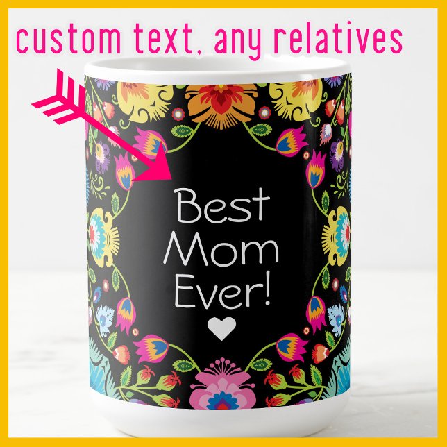 Custom text, folklore flowers  coffee mug (Amazing gift idea. Wycinanki style flowers with a text area. Insert any text to make is special)