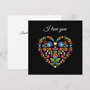 ❤ Custom text, Folklore heart, Wycinanki style Card