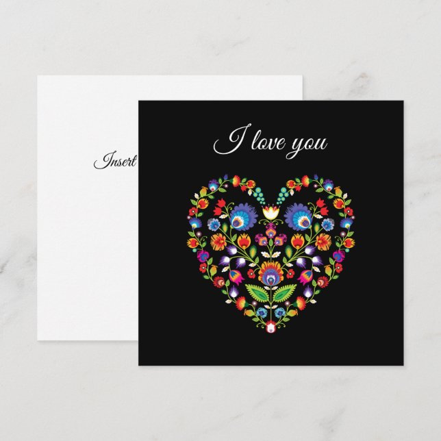❤ Custom text, Folklore heart, Wycinanki style Card (Front/Back)