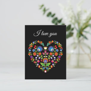 ❤ Custom text, Folklore heart, Wycinanki style Postcard