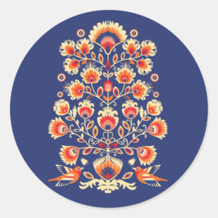 💙💛🧡Custom text Folklore with yellow flowers  Classic Round Sticker