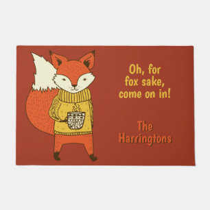 Custom text Fox Illustration door mat