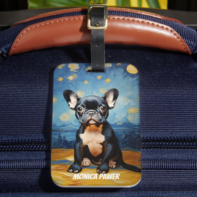 🐕 custom text, Frenchie puppy Luggage Tag (Front Insitu 2)