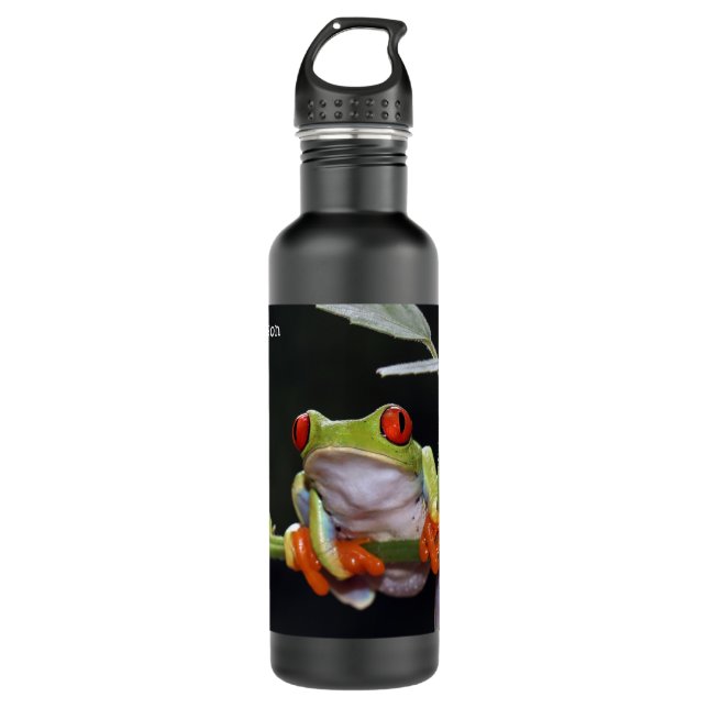 Custom Text Frog Stainless Steel Water Bottle (Front)